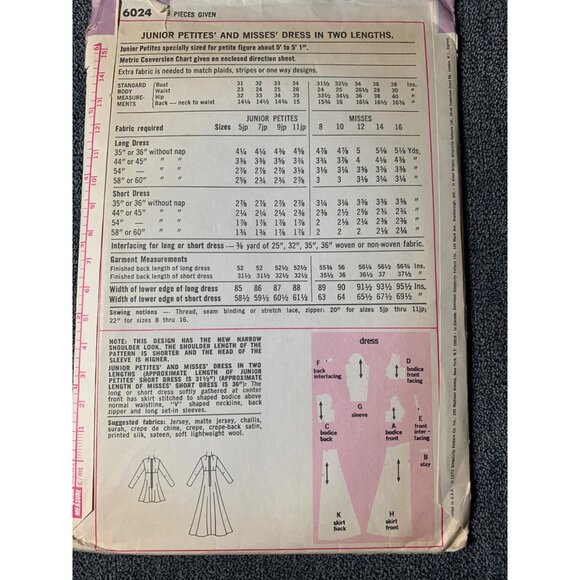 Simplicity Misses Dress Sewing Pattern sz 14 6024 - uncut - Picture 4 of 9